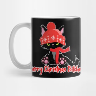 Merry Chrismas Bitches Cranky Cat Mug